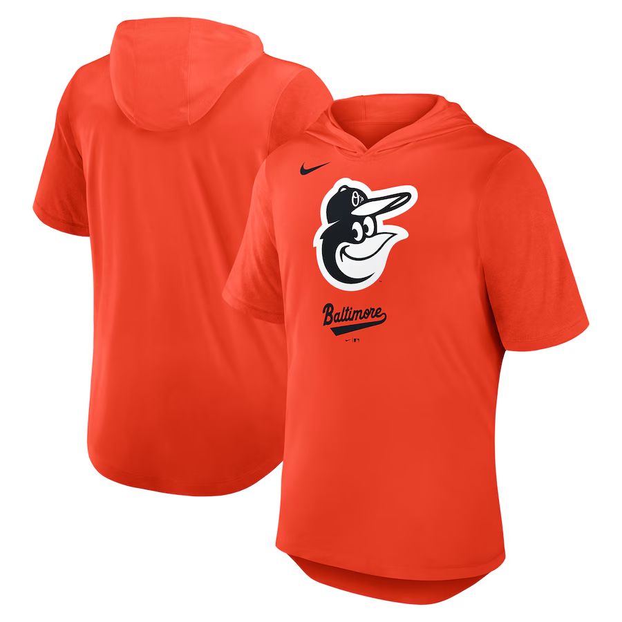 Men 2025 MLB Baltimore Orioles Orange Hooded T-shirt->mlb t-shirts->Sports Accessory